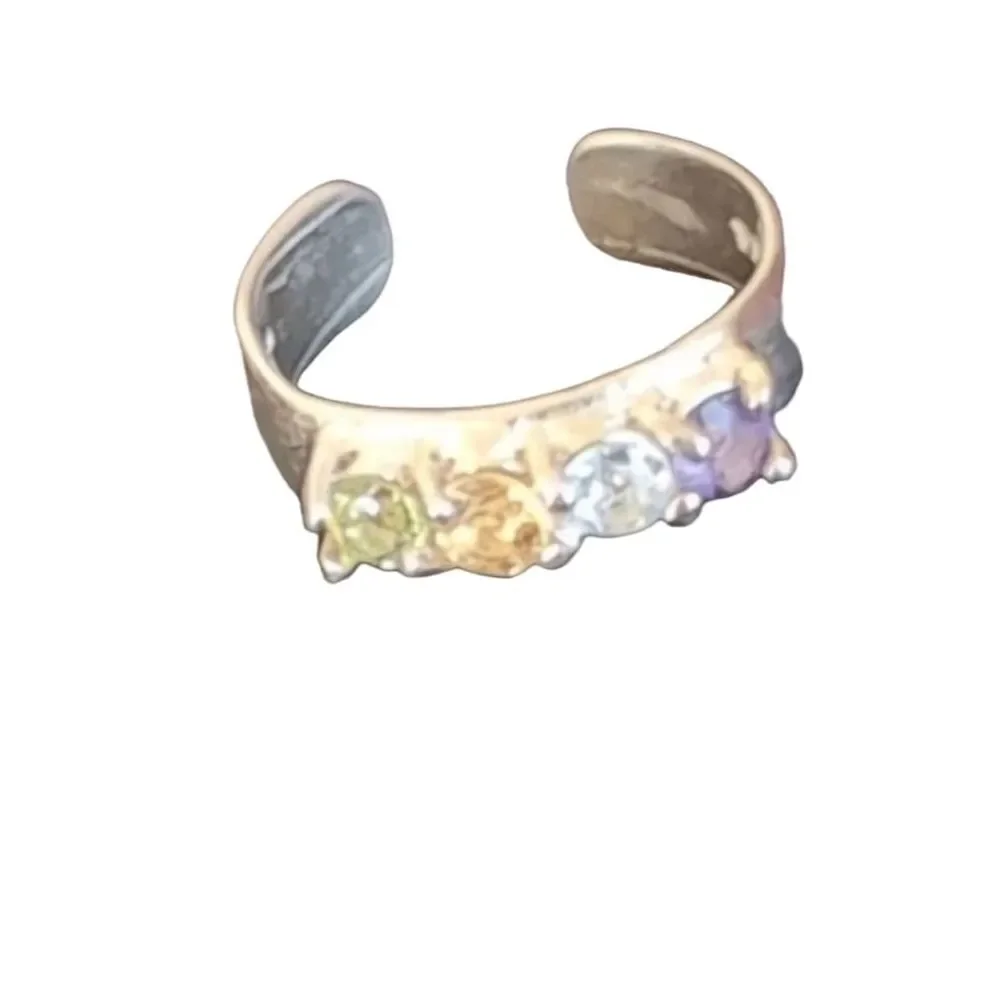 Vintage Sterling Silver Adjustable Rainbow Gemstone Ring Women's Jewelry